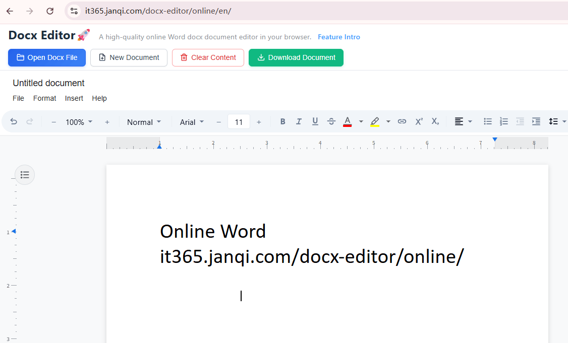 Online Word Editor Interface Screenshot